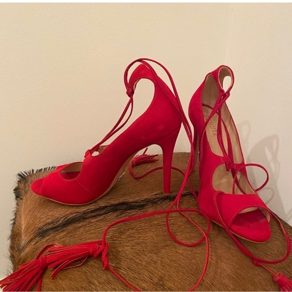 Schutz Red suede tie up heels - Picture 2 of 4